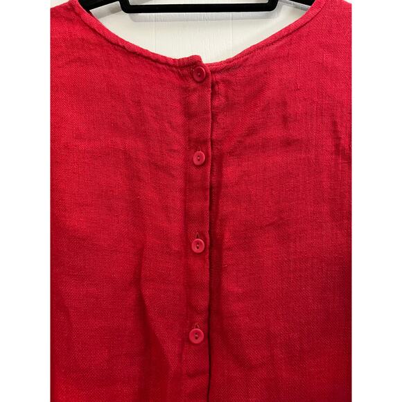 Flax Size Small Red Button Back Round Neck Linen Blouse - Picture 8 of 8